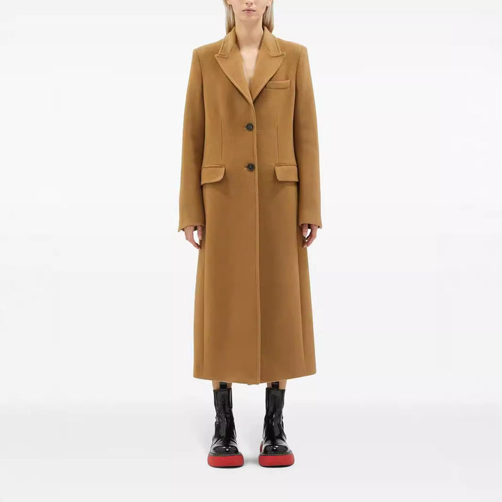 Damen Maxilanger Einreihiger Longcoat im minimalistischen Tailoring mit Pattentaschen Echoarchiv