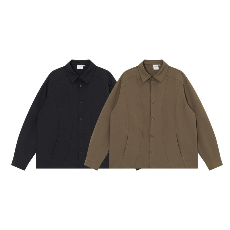 Unisex Boxy Hemdjacke mit minimalistischen Teilungsnähten und verdeckten Eingrifftaschen Echoarchiv