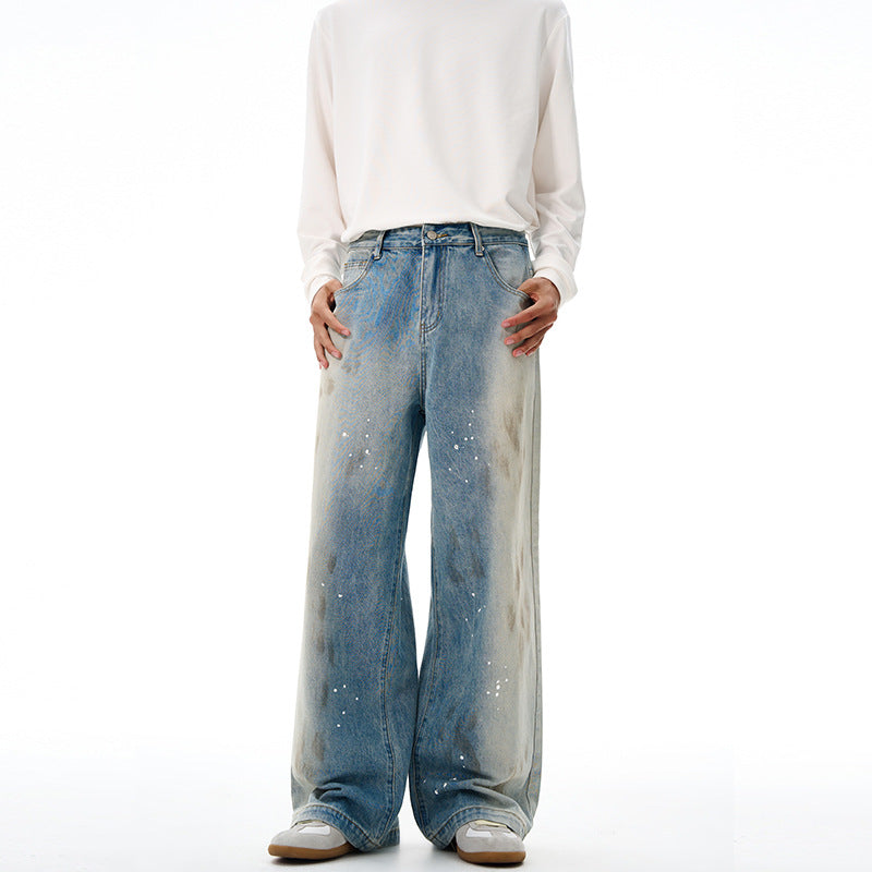 Herren Oversize-Baggy-Denim-Jeans mit künstlerischem Farb-Splatter und weitem Saum Echo Archiv