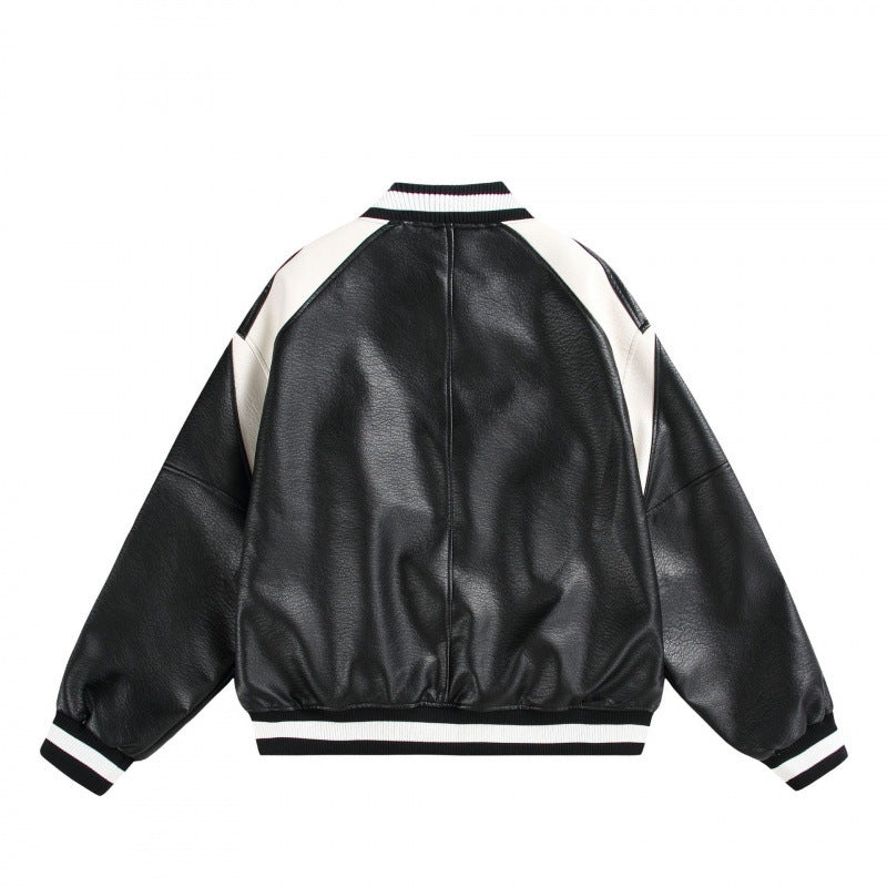 Unisex Boxy Oversize Kunstleder‑Bomberjacke mit Kontrastpaneelen und Rippenbündchen Echo Archiv