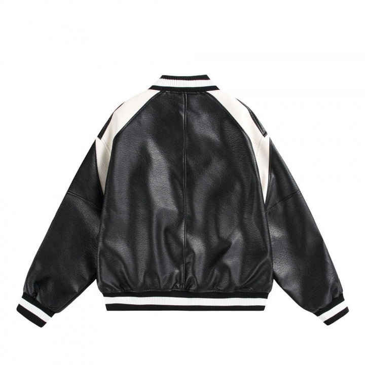Unisex Boxy Oversize Kunstleder‑Bomberjacke mit Kontrastpaneelen und Rippenbündchen Echo Archiv