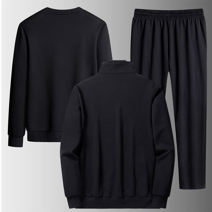 Herren Dreiteiliges Freizeit-Trainingsset aus French-Terry mit Kapuzenjacke, Rundhals-Sweat & tapered Jogginghose Echoarchiv