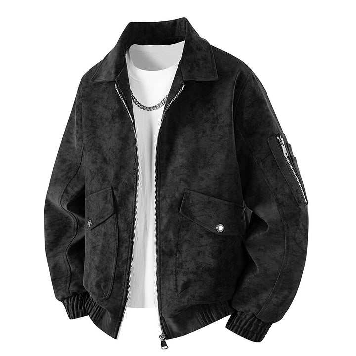 Herren Velourslederoptik Oversize-Bomberjacke mit Utility-Ärmeltasche & Pattentaschen Echoarchiv
