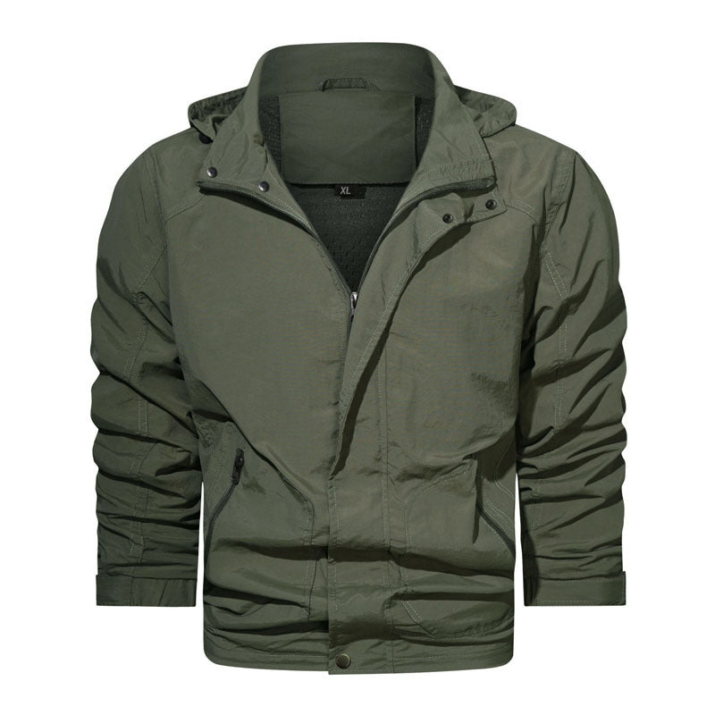 Herren leichte winddichte Feldjacke mit Kapuze und Reißverschlusstaschen – Taviero