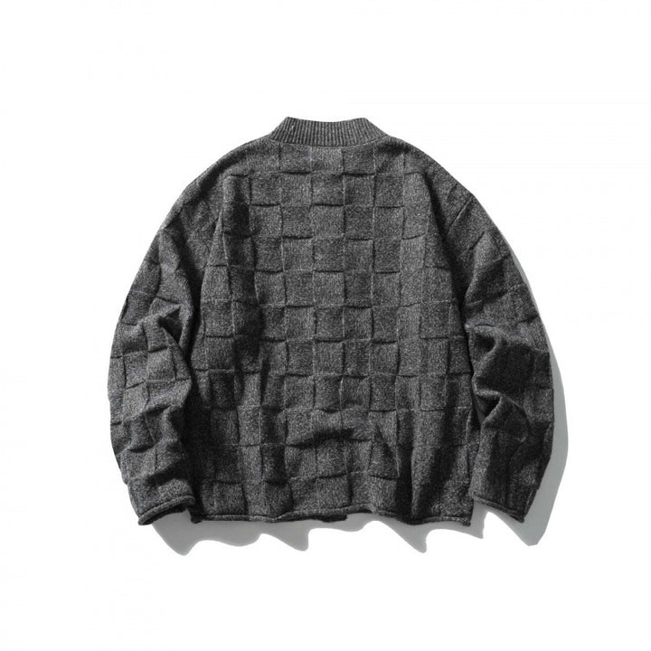 Unisex Strukturierte Boxy-Strickjacke mit Karomuster Echo Archiv