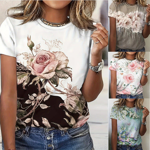 Damen T-Shirt mit floralem Design und Echoarchivrnem Schnitt Echoarchiv