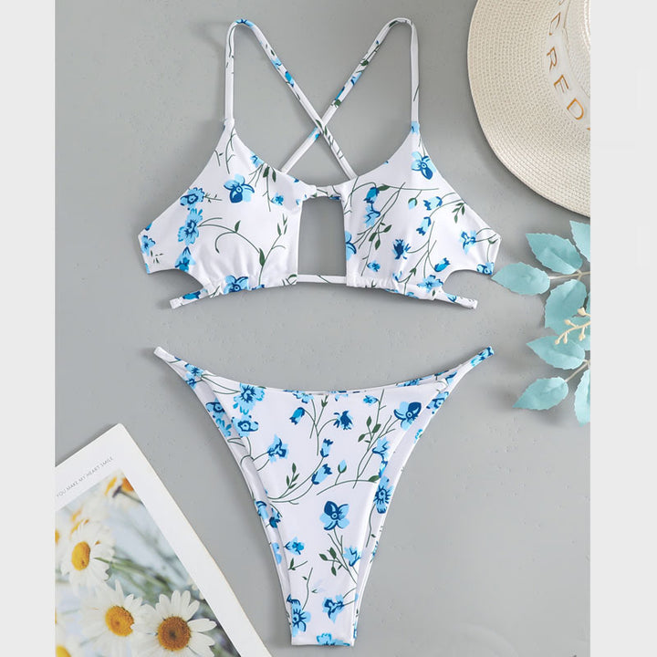 Damen Triangel-Bikini mit floralem Cut-Out-Design und verstellbaren Trägern Echo Archiv