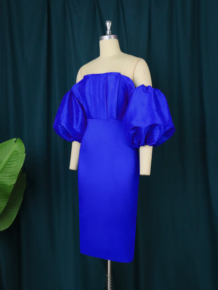 Damen figurbetontes Kleid mit schulterfreiem Design und voluminösen Puffärmeln Echo Archiv