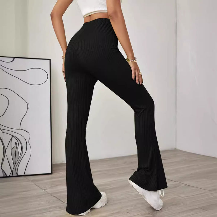 Damen gerippte hochgeschnittene Bootcut-Hose aus Stretch-Jersey mit ausgestelltem Bein – Avélisse
