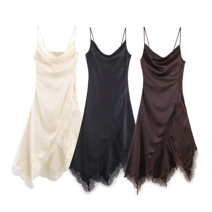 Damen edles Spaghetti-Trägerkleid mit zarter Spitze und fließendem Satin Echo Archiv