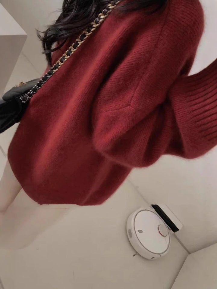 Damen Oversize V-Ausschnitt-Pullover im Mohair‑Look Echoarchiv