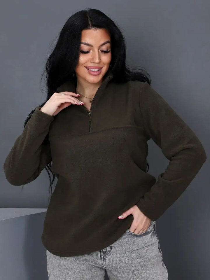 Damen Fleeceoberteil mit kurzem Halbzip und Stehkragen – Auréline