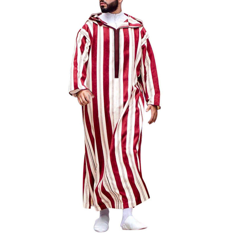 Damen nan langes Kapuzen-Hemdkleid mit frontalem Reißverschluss und senkrechtem Streifenmuster Echo Archiv