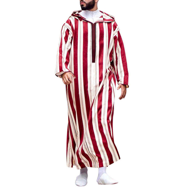 Damen nan langes Kapuzen-Hemdkleid mit frontalem Reißverschluss und senkrechtem Streifenmuster Echo Archiv