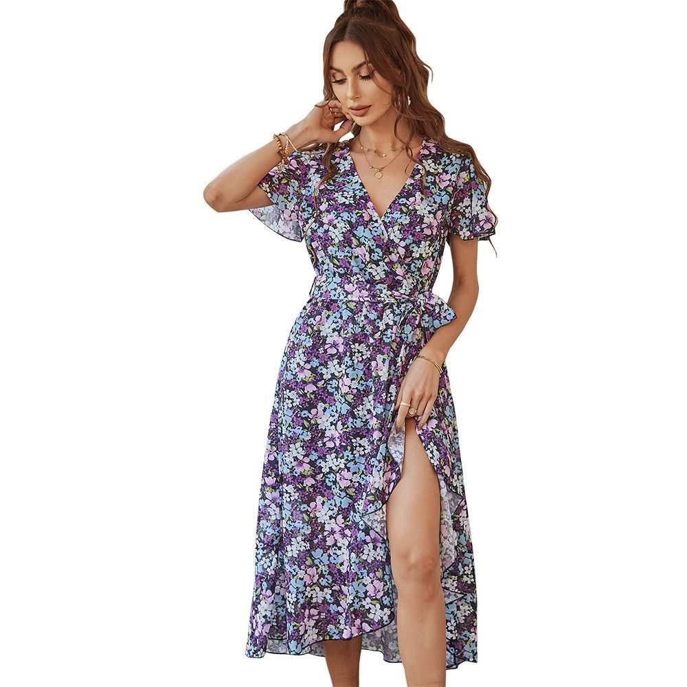Damen Midikleid mit raffiniertem Wickeldesign und floralem Muster Echo Archiv
