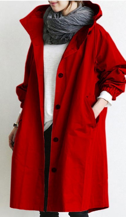 Damen nan leichter oversized Parka-Mantel mit Kapuze, Taillenzug und seitlichem Gehschlitz Echo Archiv