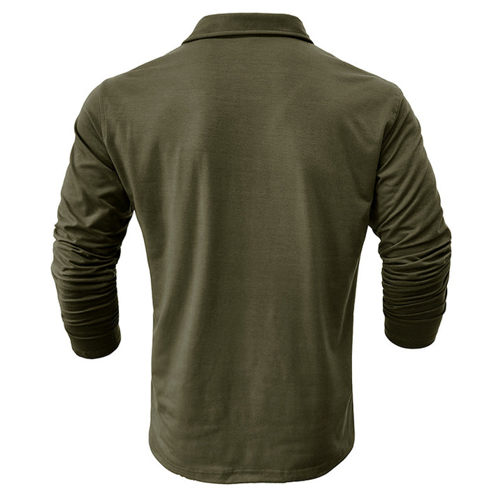 Herren Langarm-Henley Polo mit modernem Stehkragen Echoarchiv