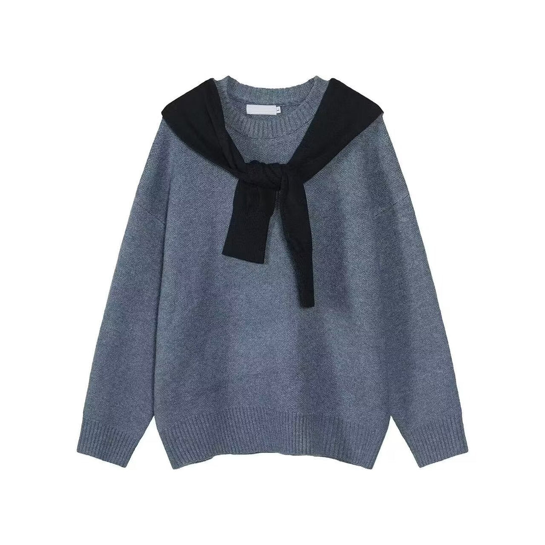Damen Modischer Grobstrickpullover mit Kragen Echoarchiv