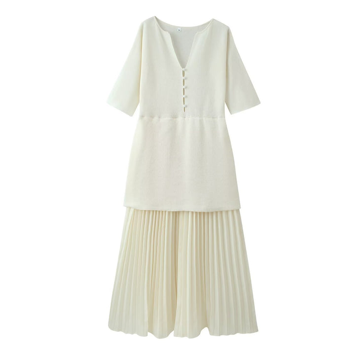 Damen elegantes Maxikleid mit plissierten Details und V-Ausschnitt Echo Archiv