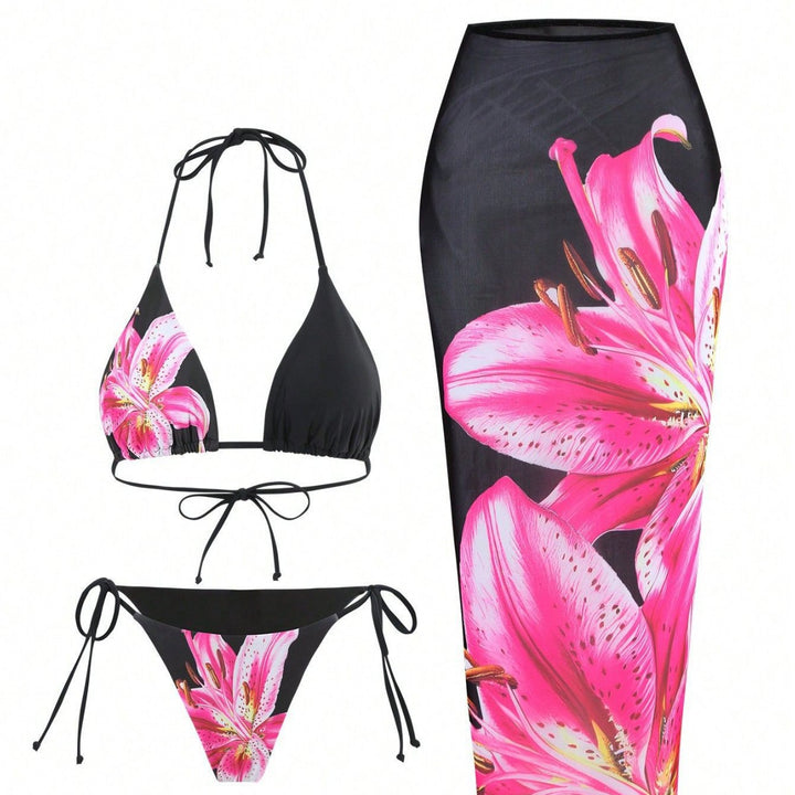Damen Triangel-Bikini mit floralem und tierischem Muster Echo Archiv