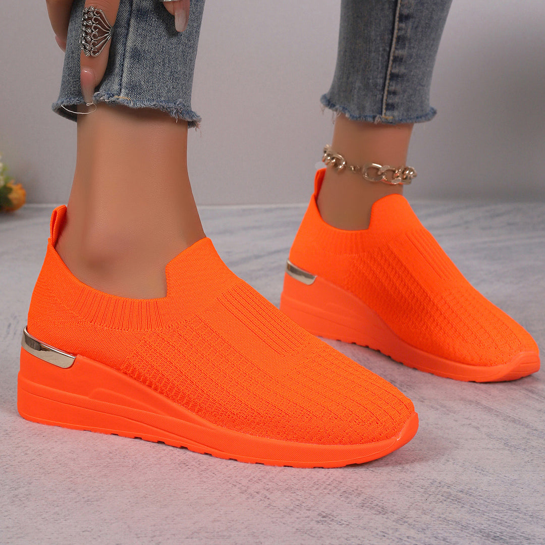 Damen  Sock-Sneaker mit elastischem Strickoberteil Leopardmuster und keilprofilsohle Echo Archiv