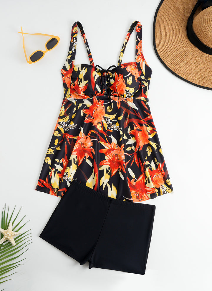 Damen Tankini mit floralem Oberteil und bequemen Shorts Echo Archiv