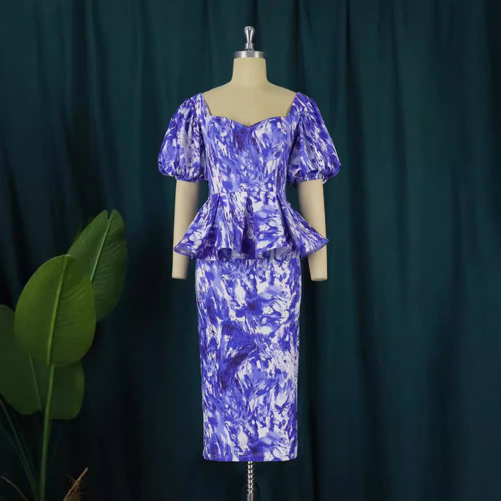 Damen elegantes Midikleid mit Puffärmeln und raffinierter Taille Echo Archiv