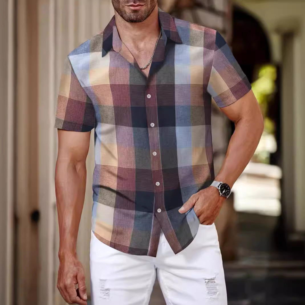 Herren Kurzarm-Karohemd mit strukturiertem Design Echoarchiv