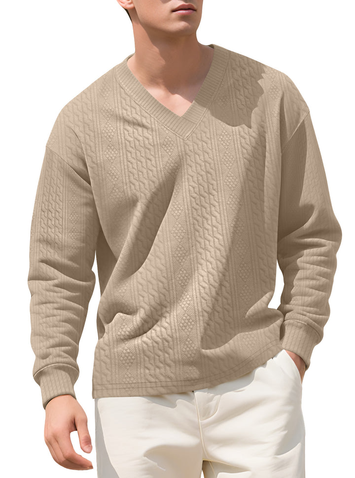 Herren nan strukturierter V-Ausschnitt Strickpullover mit Kabel- und Wabenmuster Echo Archiv