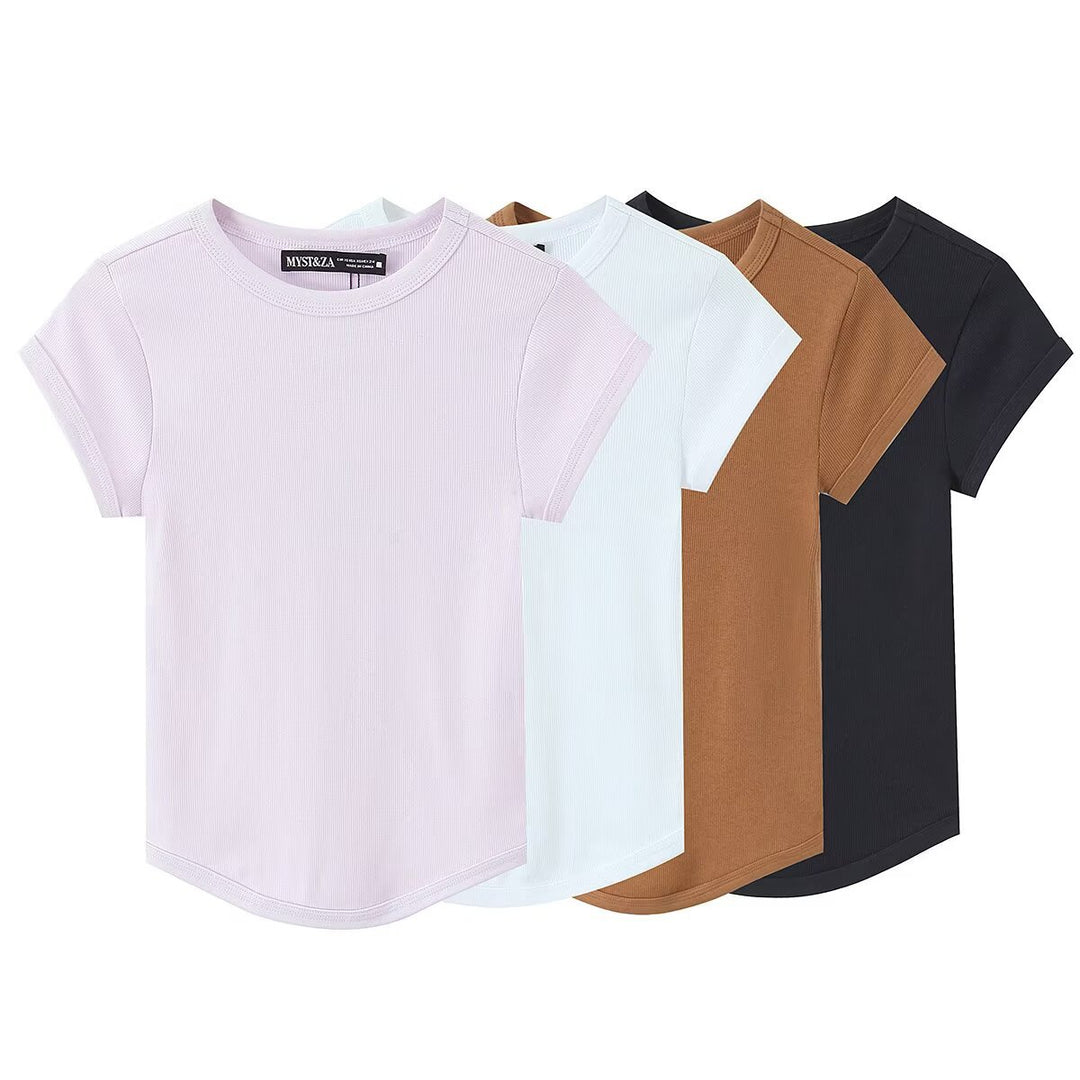 Damen hochwertiges, figurbetontes Basic-T-Shirt mit feiner Rippstruktur Echo Archiv
