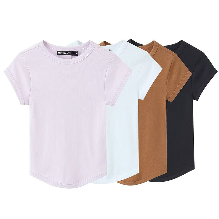Damen hochwertiges, figurbetontes Basic-T-Shirt mit feiner Rippstruktur Echo Archiv
