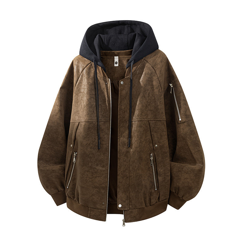 Herren Oversize-Kunstvelours-Kapuzen-Bomberjacke mit Ärmeltasche und Thermofutter Echoarchiv