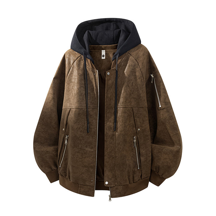 Herren Oversize-Kunstvelours-Kapuzen-Bomberjacke mit Ärmeltasche und Thermofutter Echoarchiv