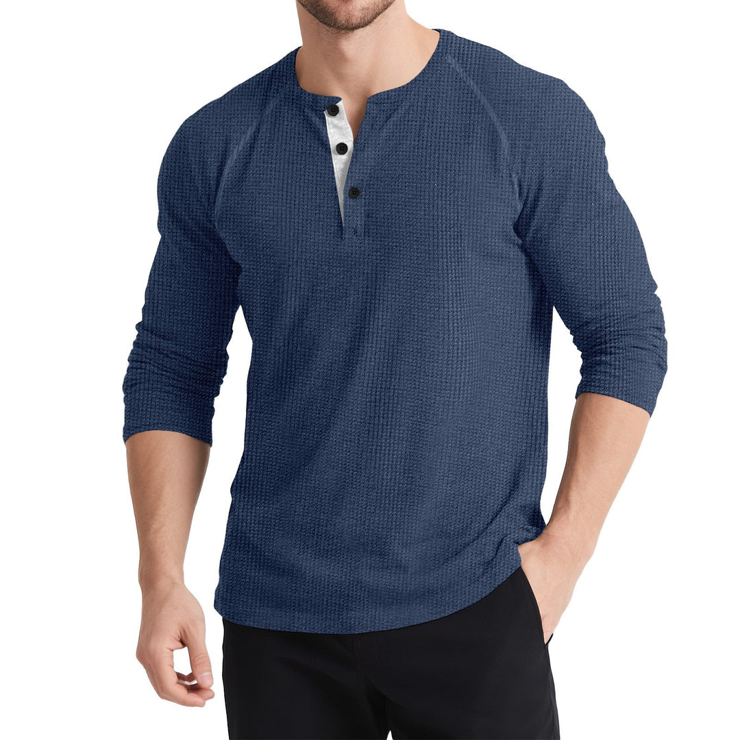Herren Langarm-Henley-Shirt mit Knopfleiste Echoarchiv