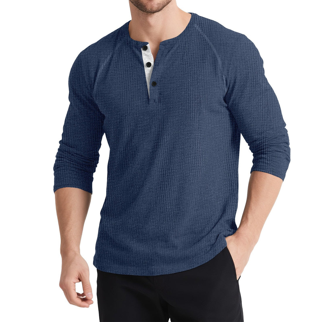 Herren Langarm-Henley-Shirt mit Knopfleiste – Arvello