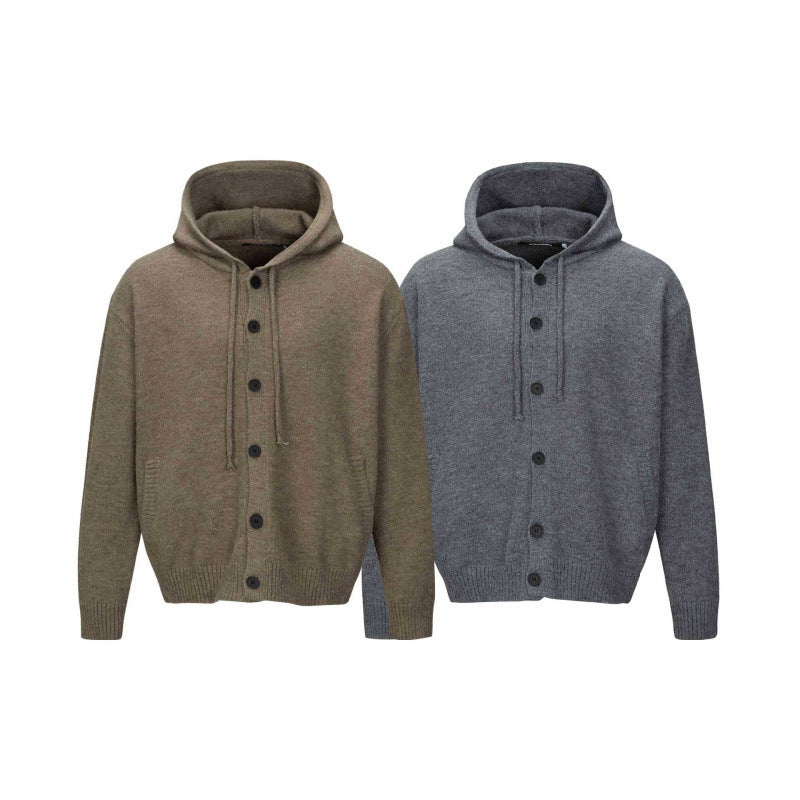 Unisex Grobgestrickter Kapuzencardigan mit durchgehender Knopfleiste und Rippbündchen Echo Archiv
