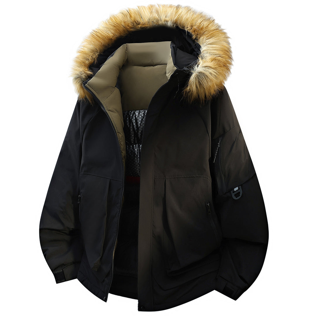 Herren Steppparka mit wattierter Kapuze und Kunstfellbesatz – Marzano