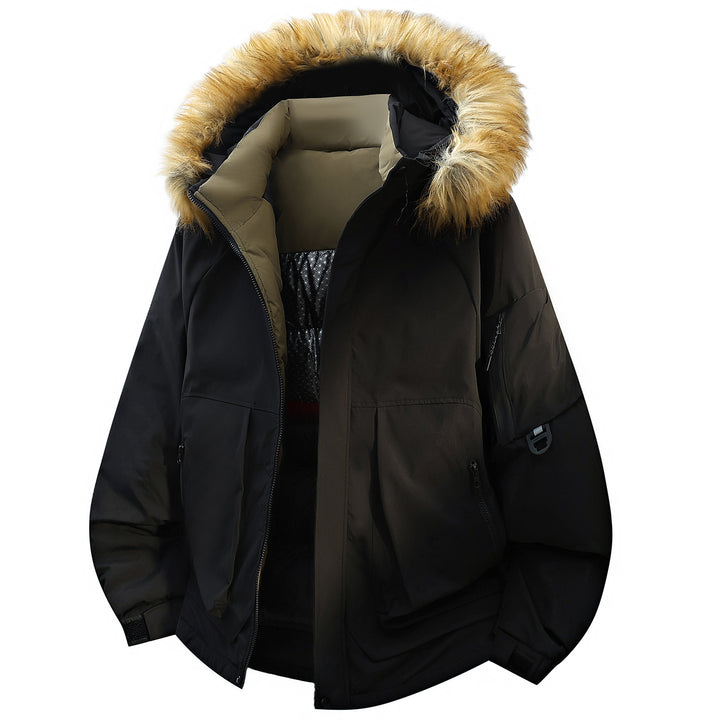 Herren Steppparka mit wattierter Kapuze und Kunstfellbesatz – Marzano