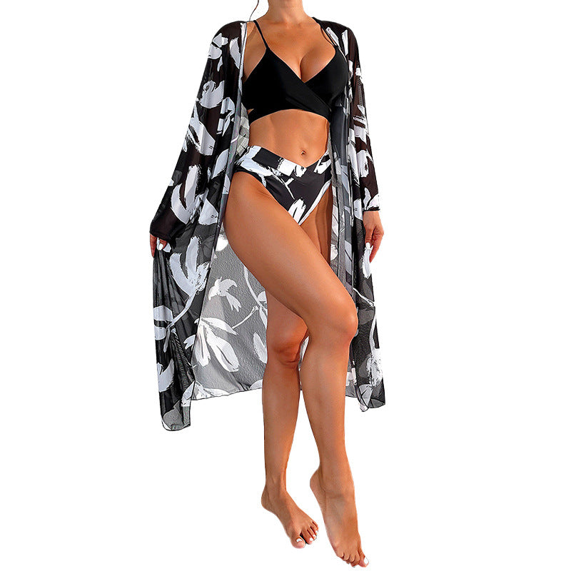 Damen Strandkimono mit floralem Muster und seitlichem Schlitz Echo Archiv