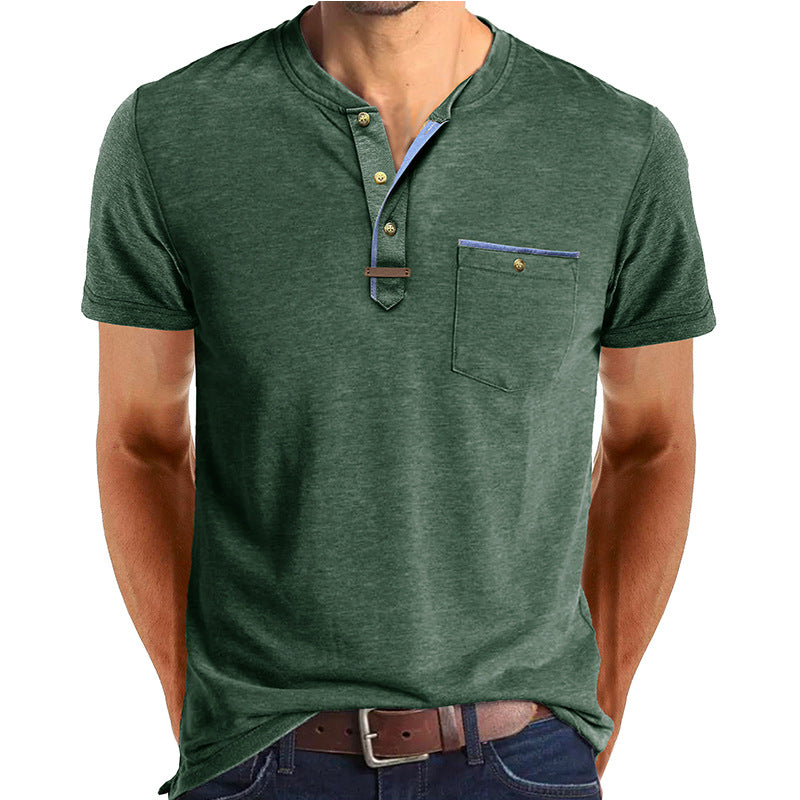 Herren Kurzarm-Henley-Shirt mit modischen Knopfdetails und Brusttasche Echoarchiv
