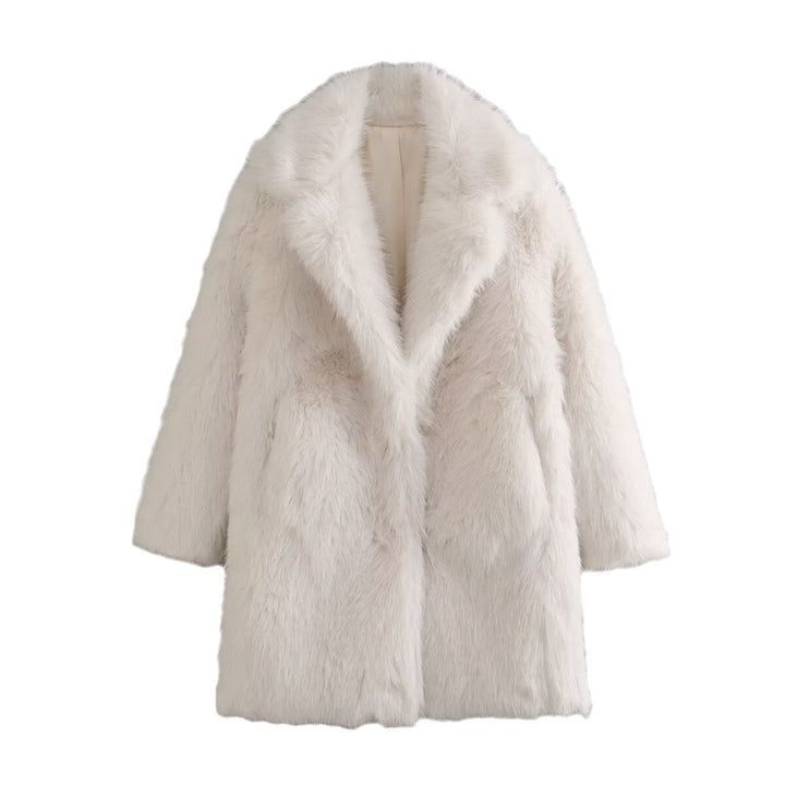 Damen nan luxuriöser Kunstfellmantel mit Schalkragen, mittellanger Silhouette und verdeckten Eingrifftaschen Echo Archiv
