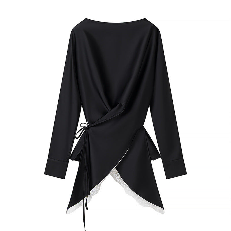 Damen Zweiteiliges Satin-Set mit Wickelbluse, Spitzenbesatz und A‑Linien Maxirock Echo Archiv