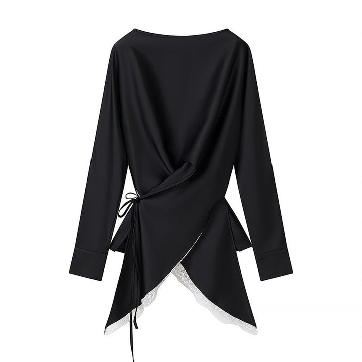 Damen Zweiteiliges Satin-Set mit Wickelbluse, Spitzenbesatz und A‑Linien Maxirock Echo Archiv