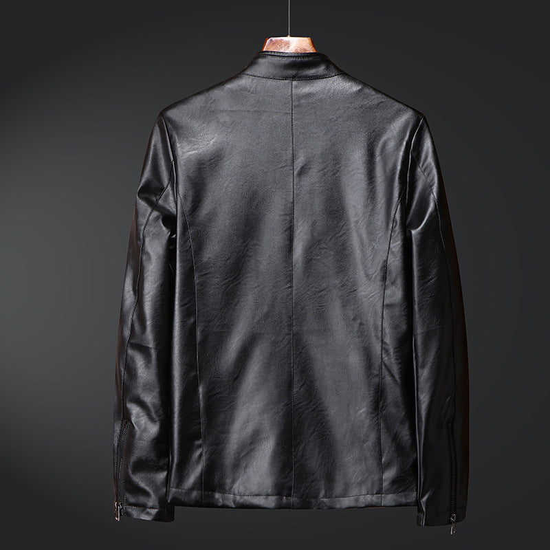 Herren schlanker Kunstlederblouson mit Stehkragen und Zweiwege-Reißverschluss Echoarchiv