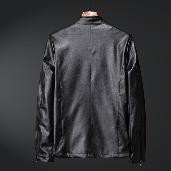 Herren schlanker Kunstlederblouson mit Stehkragen und Zweiwege-Reißverschluss Echoarchiv