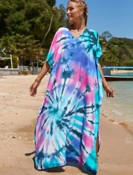 Damen Strandkleid mit buntem Batikdesign und weit geschnittenen Ärmeln Echo Archiv