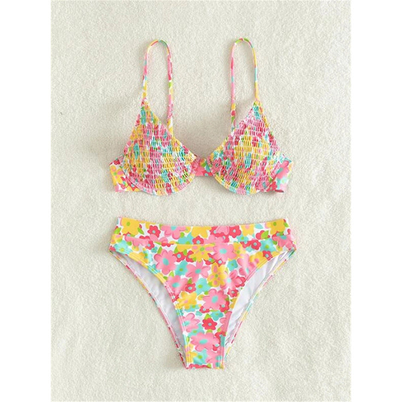 Damen Hochgeschnittener Bikini mit floralem Muster und schmalen Trägern Echo Archiv