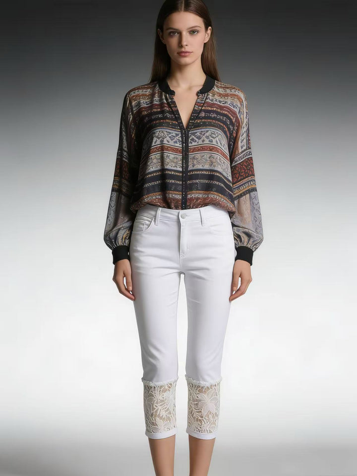 Damen Jeans mit romantischem Spitzeneinsatz und hohem Bund Echo Archiv
