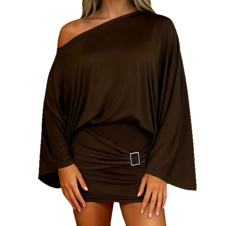 Damen Asymmetrisches Drapiertes One-Shoulder-Top mit Wasserfallärmeln und Taillengürtel Echo Archiv