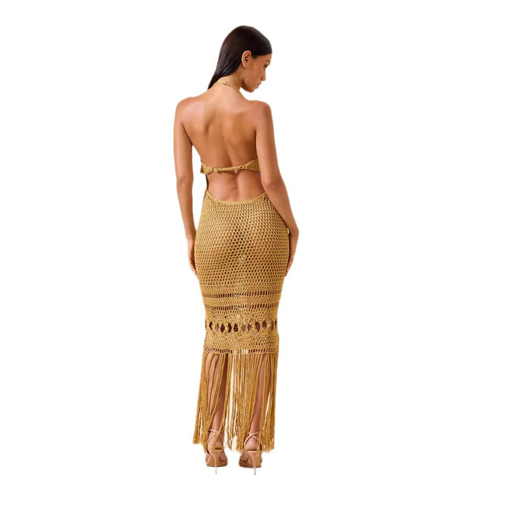 Damen Häkel-Strandkleid mit tiefem V-Ausschnitt und kreativem Cut-Out Echo Archiv